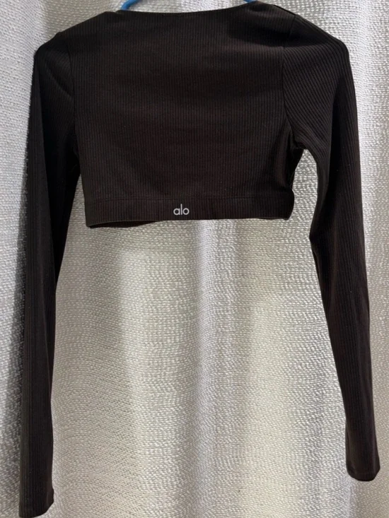ALO Yoga Brown Ribbed Long Sleeve Crop Top - Picture 2 of 6